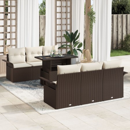 Juego Sofás Jardín 7 Piezas Cojines Marrón Ratán Poli de , Sofás de exterior - Ref: Foro24-3348204, Precio: 561,10 €, Descuen...