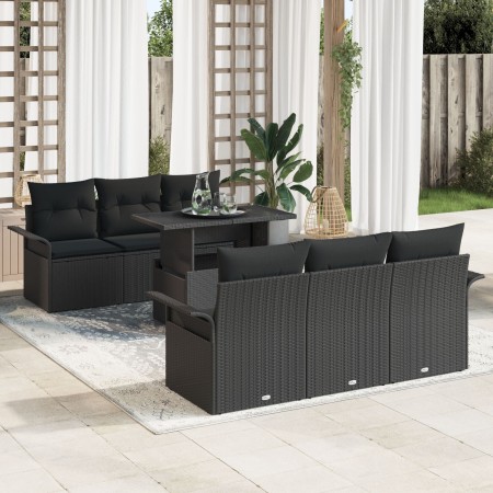 Conjunto de Sofá de Jardín de 7 Piezas con Cojines Ratán Negro Poliéster de , Sofás de exterior - Ref: Foro24-3348209, Precio...