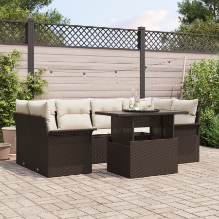 Conjunto de Sofá de Jardín de 7 Piezas con Cojines Marrón Poliratán de , Sofás de exterior - Ref: Foro24-3348214, Precio: 541...