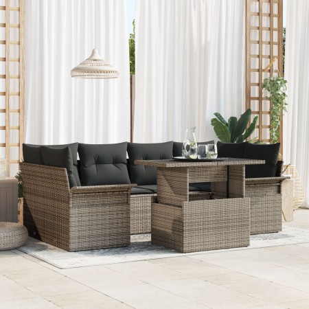 Juego de Sofá de Jardín de 7 Piezas con Cojines de Ratán Gris Polimérico de , Sofás de exterior - Ref: Foro24-3348215, Precio...