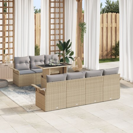 Conjunto de Sofá de Jardín de 8 Piezas con Cojines Beige de Poli Ratán de , Sofás de exterior - Ref: Foro24-3348226, Precio: ...