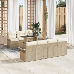 Juego de Sofá de Jardín de 8 Piezas con Cojines Beige Ratán Poliéster de , Sofás de exterior - Ref: Foro24-3348227, Precio: 6...