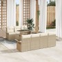 Juego de Sofá de Jardín de 8 Piezas con Cojines Beige Ratán Poliéster de , Sofás de exterior - Ref: Foro24-3348227, Precio: 6...