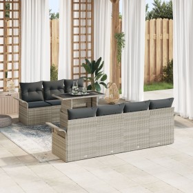 Conjunto de Sofás de Jardín de 8 Piezas con Cojines Ratán Poliéster Gris Claro de , Sofás de exterior - Ref: Foro24-3348228, ...