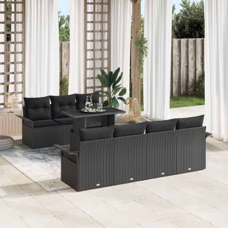 Set de Sofá de Jardín de 8 Piezas con Cojines Negros de Poliratán de , Sofás de exterior - Ref: Foro24-3348229, Precio: 581,0...