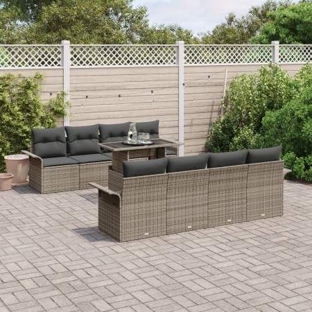 Conjunto de Sofá de Jardín de 9 Piezas con Cojines Gris Ratan Poli de , Sofás de exterior - Ref: Foro24-3348245, Precio: 647,...