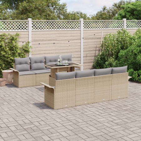 Juego de Sofá de Jardín de 9 Piezas con Cojines Beige Rattan Poliéster de , Sofás de exterior - Ref: Foro24-3348246, Precio: ...