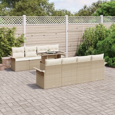 Juego de Sofá de Jardín de 9 Piezas con Cojines Beige Polirratán de , Sofás de exterior - Ref: Foro24-3348247, Precio: 690,29...