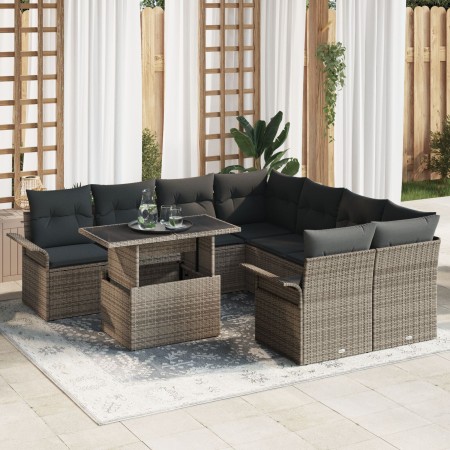 Juego de Sofá de Jardín de 9 Piezas con Cojines Gris Ratán Poli de , Sofás de exterior - Ref: Foro24-3348255, Precio: 605,15 ...