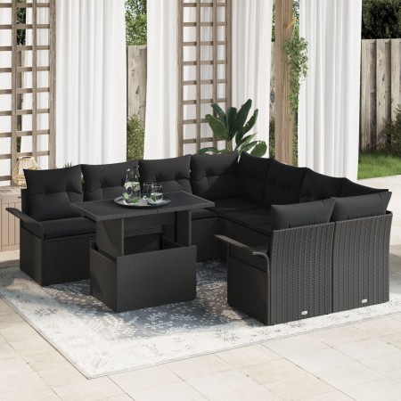 Conjunto de Sofá de Jardín de 9 Piezas con Cojines Negro Poliratán de , Sofás de exterior - Ref: Foro24-3348259, Precio: 631,...