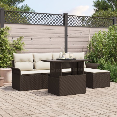 Conjunto de Sofá de Jardín de 6 Piezas con Cojines Marrón de Polirratán de , Sofás de exterior - Ref: Foro24-3348264, Precio:...