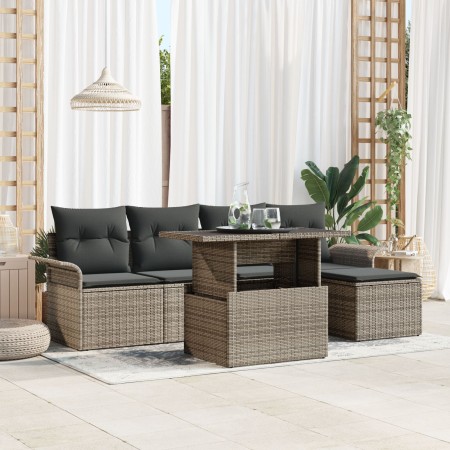 Conjunto de Sofás de Jardín de 6 Piezas con Cojines Gris Ratán Sintético de , Sofás de exterior - Ref: Foro24-3348265, Precio...