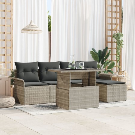 Juego de Sofá de Jardín de 6 Piezas con Cojines Gris Claro Poliratán de , Sofás de exterior - Ref: Foro24-3348268, Precio: 44...