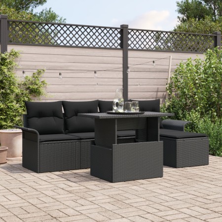 Conjunto de Sofás de Jardín de 6 Piezas con Cojines Negros Poliratán de , Sofás de exterior - Ref: Foro24-3348269, Precio: 40...