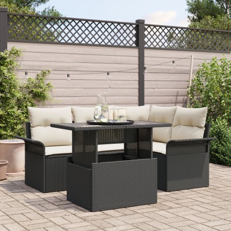 Conjunto de Sofás de Jardín de 5 Piezas con Cojines de Ratán Poliéster Negros de , Sofás de exterior - Ref: Foro24-3348273, P...