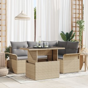 Conjunto de Sofá de Jardín de 5 Piezas con Cojines Beige de Ratán Poliéster de , Sofás de exterior - Ref: Foro24-3348276, Pre...