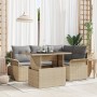 Conjunto de Sofá de Jardín de 5 Piezas con Cojines Beige de Ratán Poliéster de , Sofás de exterior - Ref: Foro24-3348276, Pre...