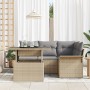 Conjunto de Sofá de Jardín de 5 Piezas con Cojines Beige de Ratán Poliéster de , Sofás de exterior - Ref: Foro24-3348276, Pre...