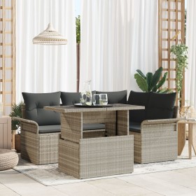 Juego de Sofás de Jardín de 5 Piezas con Cojines Rattan Poliéster Gris Claro de , Sofás de exterior - Ref: Foro24-3348278, Pr...