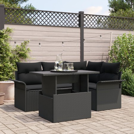 Conjunto de Sofás de Jardín de 5 Piezas con Cojines Negro de Ratán Poly de , Sofás de exterior - Ref: Foro24-3348279, Precio:...