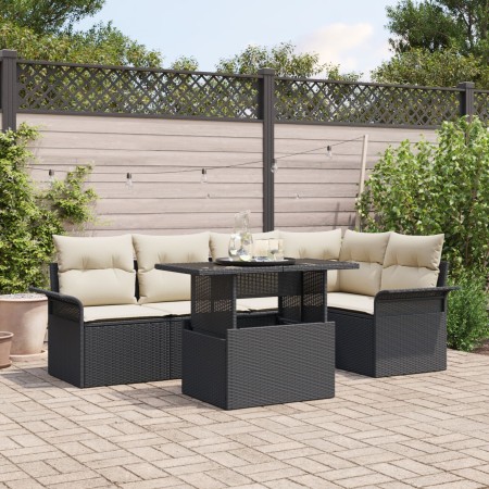 Conjunto de Sofá de Jardín de 6 Piezas con Cojines Negros de Poliratán de , Sofás de exterior - Ref: Foro24-3348283, Precio: ...
