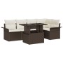 Set de Sofás de Jardín Set de 6 Marrón y Crema Poliratán, Poliéster de , Sofás de exterior - Ref: Foro24-3348284, Precio: 475...
