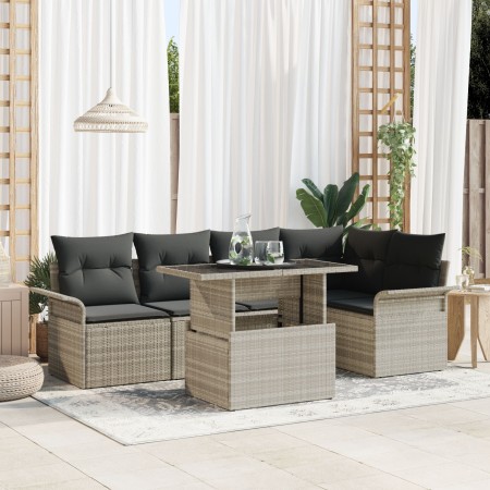 Conjunto de Sofás de Jardín de 6 Piezas con Cojines Gris Claro Poliratán de , Sofás de exterior - Ref: Foro24-3348288, Precio...