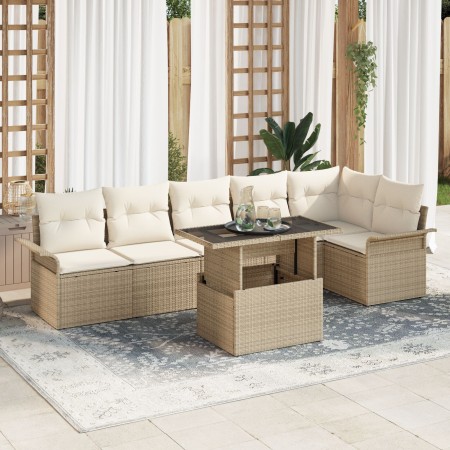 Set de Sofá de Jardín de 7 Piezas con Cojines Beige de , Sofás de exterior - Ref: Foro24-3348297, Precio: 522,01 €, Descuento: %