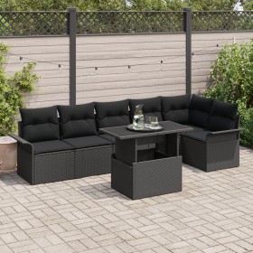 Juego de Sofá de Jardín de 7 Piezas con Cojines Negro Rattan de , Sofás de exterior - Ref: Foro24-3348299, Precio: 513,90 €, ...