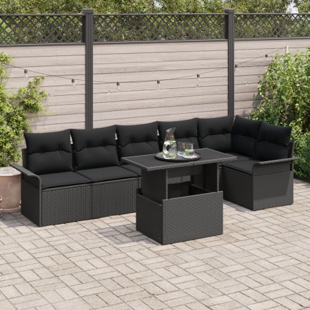 Juego de Sofá de Jardín de 7 Piezas con Cojines Negro Rattan de , Sofás de exterior - Ref: Foro24-3348299, Precio: 513,90 €, ...
