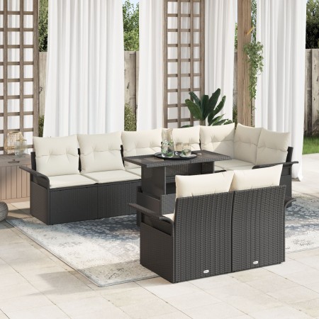 Conjunto de Sofá de Jardín de 9 Piezas con Cojines Negro de Ratán Poliéster de , Sofás de exterior - Ref: Foro24-3348303, Pre...