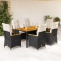 Set de comedor de jardín 7 pzas y cojines ratán sintético negro en Conjuntos de jardín | Comprar online en Foru.es