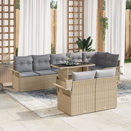 Juego de Sofás de Jardín de 9 Piezas con Cojines Beige de Ratán de , Sofás de exterior - Ref: Foro24-3348306, Precio: 682,27 ...