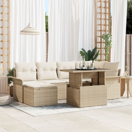 Juego de Sofá de Jardín de 7 Piezas con Cojines Beige Poliratán de , Sofás de exterior - Ref: Foro24-3348317, Precio: 521,56 ...