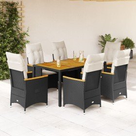 Set de comedor de jardín 7 pzas y cojines ratán sintético negro en Conjuntos de jardín | Comprar online en Foru.es