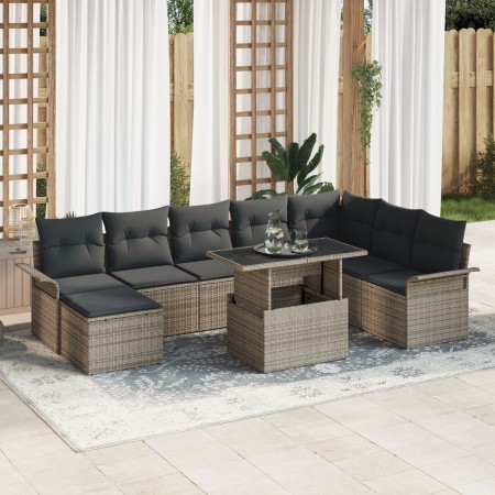 Juego de Sofá de Jardín de 9 Piezas con Cojines Gris Ratán Poliratán de , Sofás de exterior - Ref: Foro24-3348335, Precio: 59...