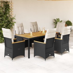 Set de comedor de jardín 7 pzas y cojines ratán sintético negro en Conjuntos de jardín | Comprar online en Foru.es