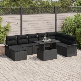 Conjunto de Sofá de Jardín de 9 Piezas con Cojines de Ratán Polipropileno Negro de , Sofás de exterior - Ref: Foro24-3348339,...