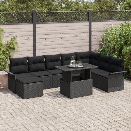 Conjunto de Sofá de Jardín de 9 Piezas con Cojines de Ratán Polipropileno Negro de , Sofás de exterior - Ref: Foro24-3348339,...