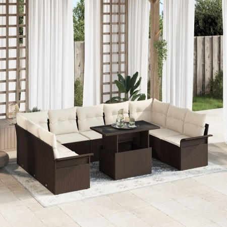Conjunto de Sofá de Jardín de 10 Piezas con Cojines Ratán Poliéster Marrón. de , Sofás de exterior - Ref: Foro24-3348344, Pre...