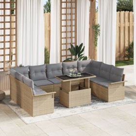 Conjunto de Sofá de Jardín de 10 Piezas con Cojines Beige de Poliratán de , Sofás de exterior - Ref: Foro24-3348346, Precio: ...