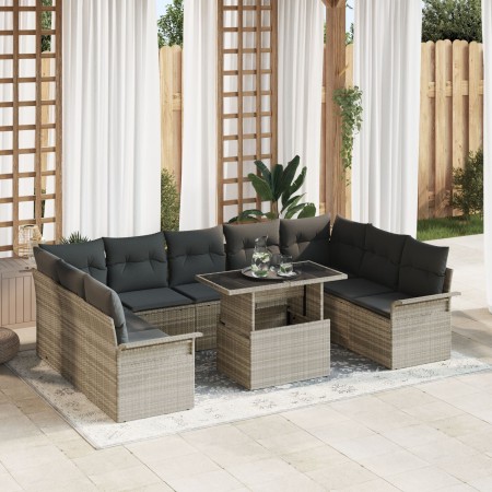 Conjunto de sofá de jardín de 10 piezas con cojines en ratán gris claro de , Sofás de exterior - Ref: Foro24-3348348, Precio:...