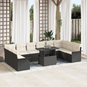 Juego de sofá de jardín de 11 piezas con cojines Negro Ratán Polimérico de , Sofás de exterior - Ref: Foro24-3348353, Precio:...