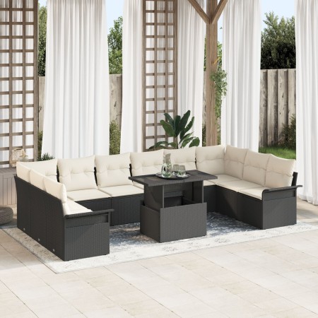 Juego de sofá de jardín de 11 piezas con cojines Negro Ratán Polimérico de , Sofás de exterior - Ref: Foro24-3348353, Precio:...