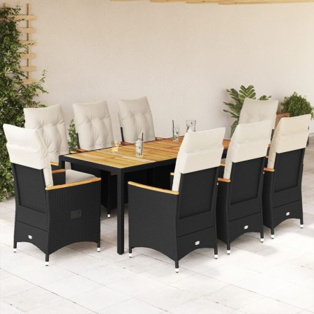 Set de comedor de jardín 9 pzas y cojines ratán sintético negro en Conjuntos de jardín | Comprar online en Foru.es
