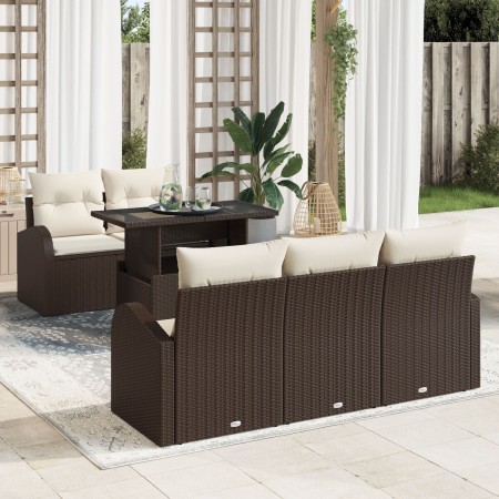 Juego de Sofá de Jardín de 6 Piezas con Cojines Marrón Poliratán de , Sofás de exterior - Ref: Foro24-3348554, Precio: 500,54...