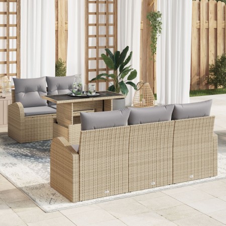 Conjunto de Sofás de Jardín de 6 piezas con Cojines Beige Ratán Sintético de , Sofás de exterior - Ref: Foro24-3348556, Preci...