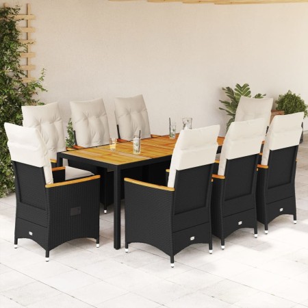 Set de comedor de jardín 9 pzas y cojines ratán sintético negro en Conjuntos de jardín | Comprar online en Foru.es