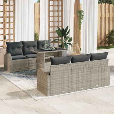 Conjunto de Sofá de Jardín de 7 piezas con Cojines Gris Claro Poliratán de , Sofás de exterior - Ref: Foro24-3348568, Precio:...