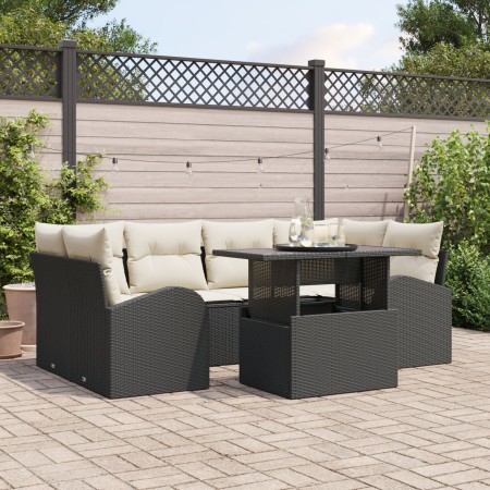 Conjunto de Sofá de Jardín de 7 Piezas con Cojines Ratán Poli Negro de , Sofás de exterior - Ref: Foro24-3348573, Precio: 487...